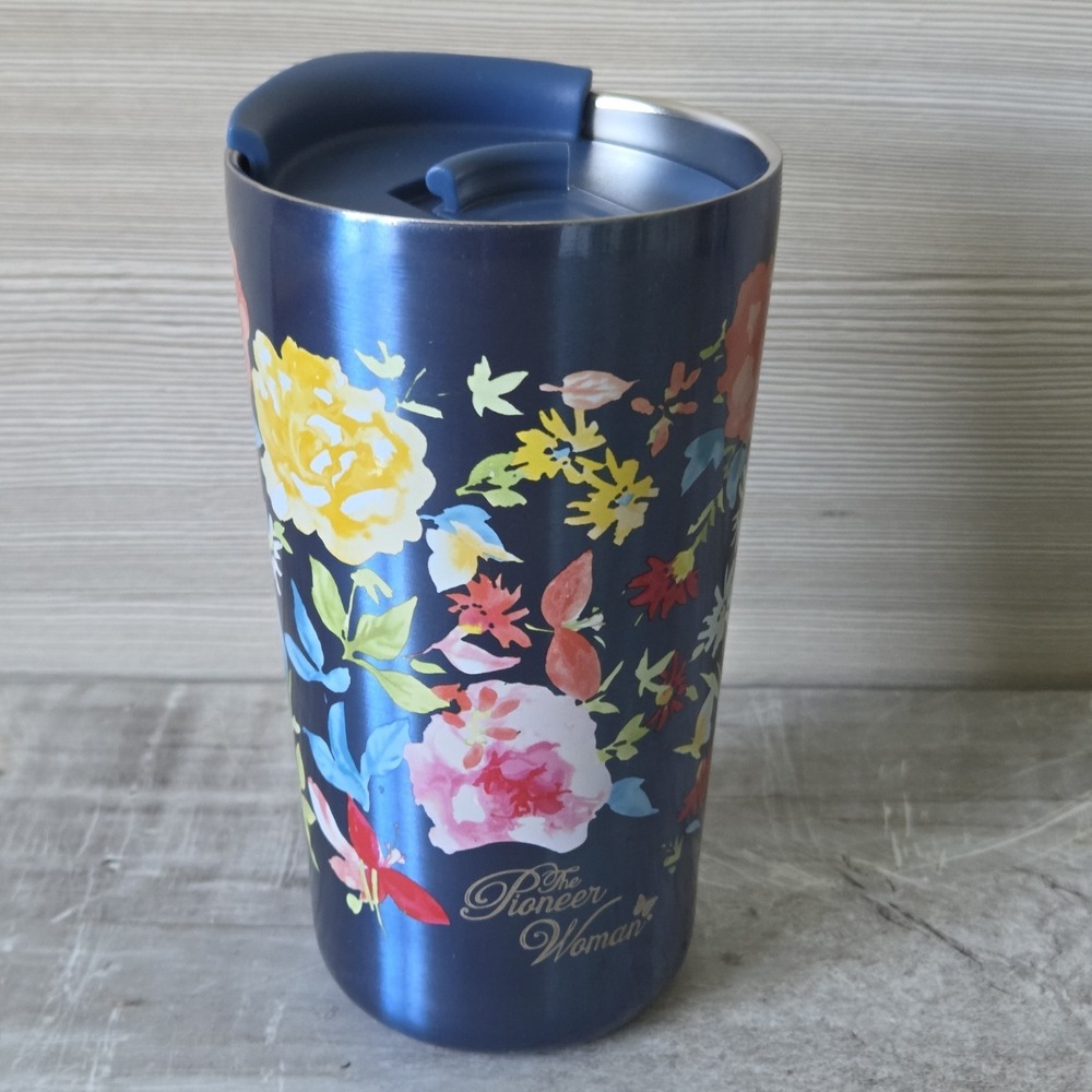Pioneer Woman Blue Vintage Floral Stainless Steel Insulated Coffee Mug Tumbler